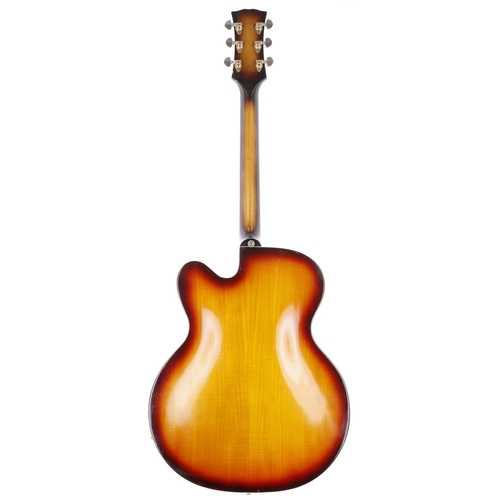 758 - Elger hollow body electric guitar, made in USA, circa 1961; Body: cherry sunburst finish, lacquer ch... 