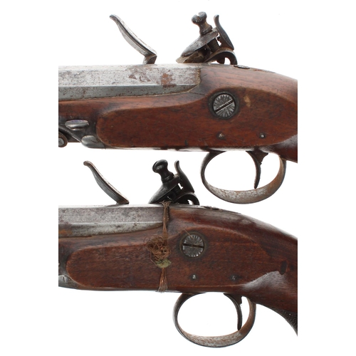 1081 - Pair of English 18th century flintlock travelling pistols signed Wilson, London, .550 calibre, with ... 