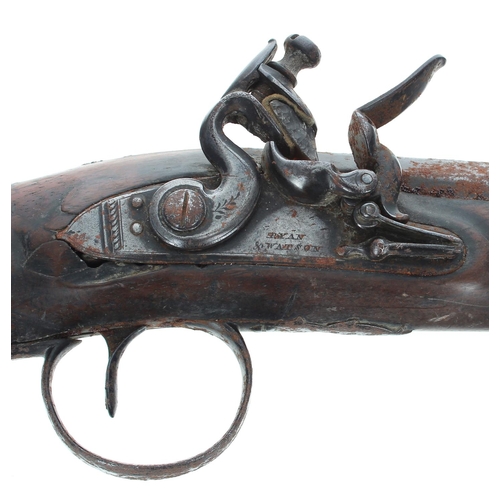 1082 - English early 19th century flintlock pistol signed Ryan & Watson, .650 calibre approx, the rifle... 