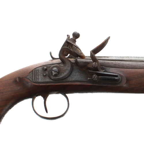 1083 - English 19th century flintlock pistol with a top spring loaded bayonet signed Clough & Son, Bath... 