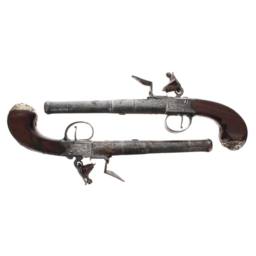 1086 - Good pair of English flintlock pistols signed Collumbell, London, two stage cannon style muzzle on t... 