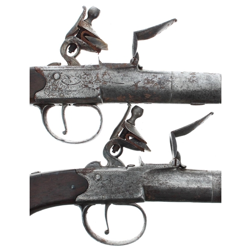 1086 - Good pair of English flintlock pistols signed Collumbell, London, two stage cannon style muzzle on t... 