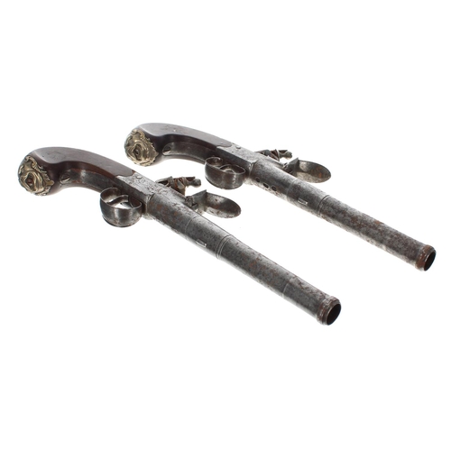 1086 - Good pair of English flintlock pistols signed Collumbell, London, two stage cannon style muzzle on t... 