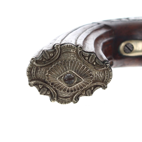 1088 - French 19th century over-and-under percussion capped two-shot pistol, indistinctly signed, .500 cali... 