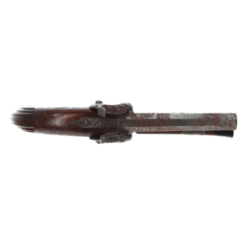 1088 - French 19th century over-and-under percussion capped two-shot pistol, indistinctly signed, .500 cali... 