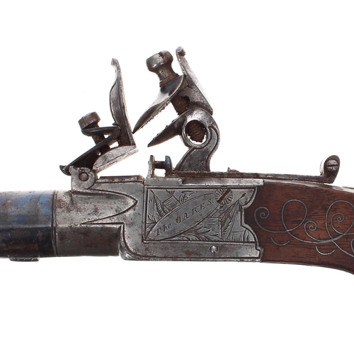 1090 - English early 19th century flintlock box-lock pocket pistol signed Oakes, turn-off 1.5