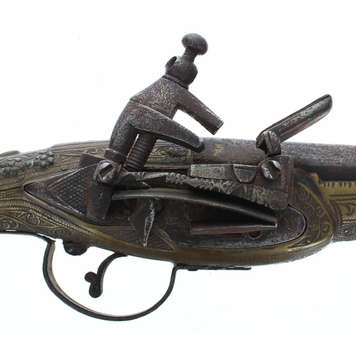 1092 - Balkan 19th century flintlock pistol, with Miquelet lock, rat tail butt clad, 21.5