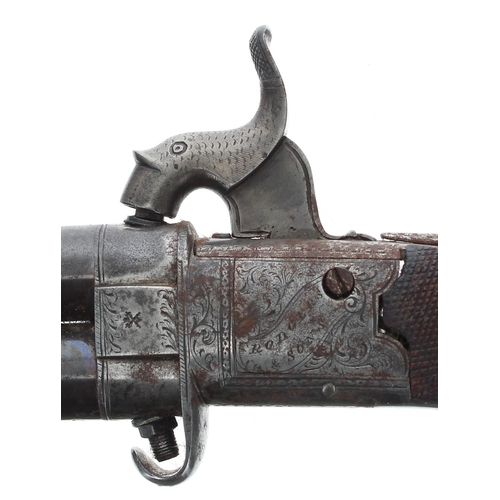 1094 - English 19th century percussion under-and-over pocket pistol signed Rodgers & Sons, Sheffield, .... 