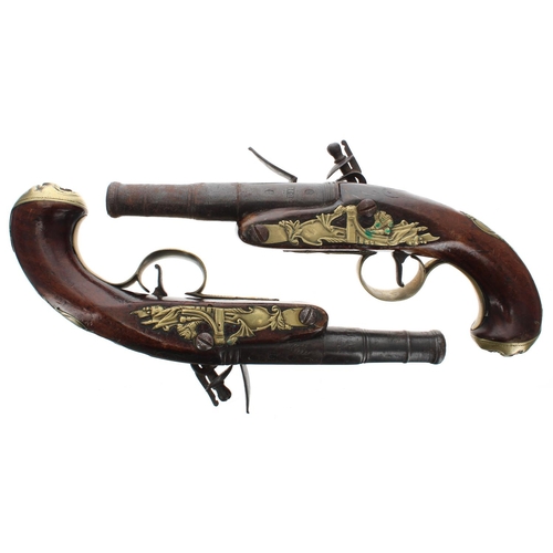 1099 - Pair of 18th century flintlock overcoat pistols signed J. Harding, 4.25