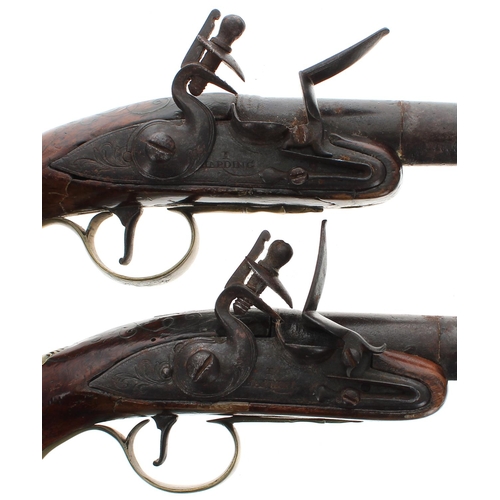 1099 - Pair of 18th century flintlock overcoat pistols signed J. Harding, 4.25