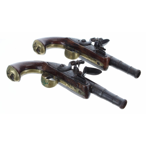 1099 - Pair of 18th century flintlock overcoat pistols signed J. Harding, 4.25