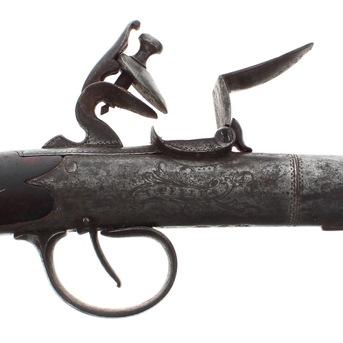 1101 - Mid-18th century flintlock pistol signed T. Peele, two stage steel cannon barrel, .600 calibre, encl... 