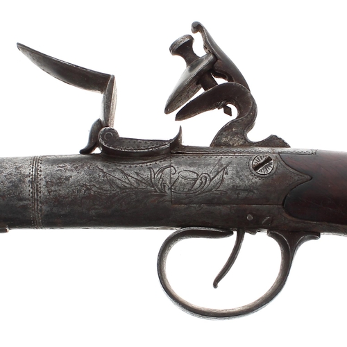 1101 - Mid-18th century flintlock pistol signed T. Peele, two stage steel cannon barrel, .600 calibre, encl... 