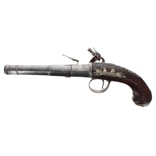 1102 - English late 18th/early 19th century flintlock pistol signed Wilson, London, steel two stage cannon ... 