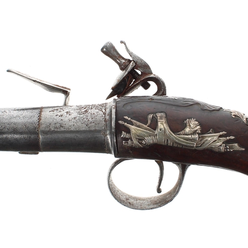 1102 - English late 18th/early 19th century flintlock pistol signed Wilson, London, steel two stage cannon ... 