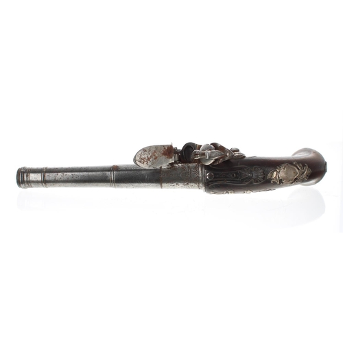 1102 - English late 18th/early 19th century flintlock pistol signed Wilson, London, steel two stage cannon ... 