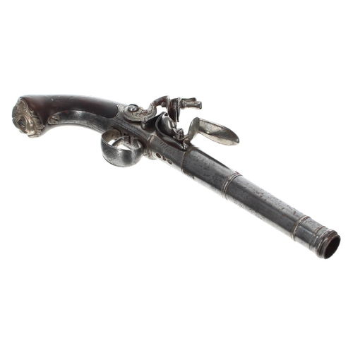 1102 - English late 18th/early 19th century flintlock pistol signed Wilson, London, steel two stage cannon ... 