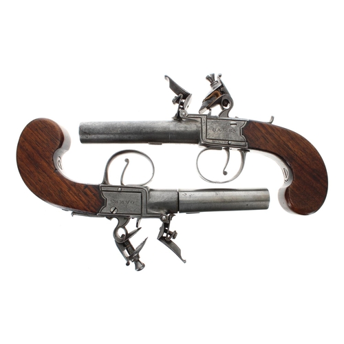 1104 - Pair of English late 18th/early 19th century box lock pocket pistols signed Oakes, London, 2.5