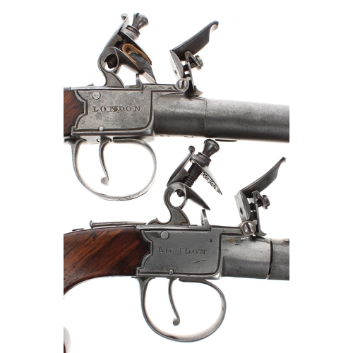 1104 - Pair of English late 18th/early 19th century box lock pocket pistols signed Oakes, London, 2.5