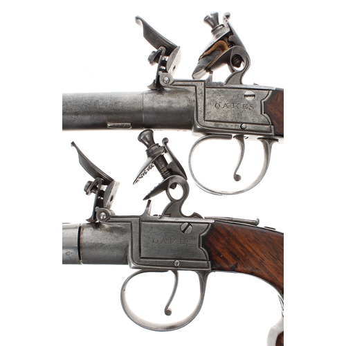 1104 - Pair of English late 18th/early 19th century box lock pocket pistols signed Oakes, London, 2.5