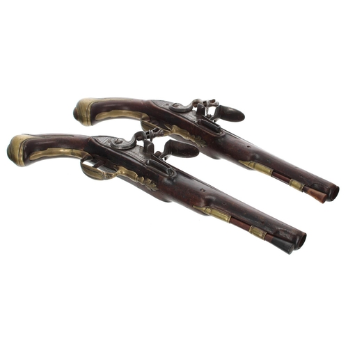 1107 - Pair of 18th century flintlock pistols signed Leonard, circa 1750, .55 calibre, walnut full stocks w... 