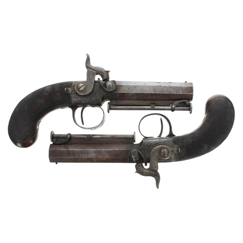 1109 - Fine pair of boxed percussion pistols signed Theo Richards, with Damascus barrels, .500 calibre, swi... 