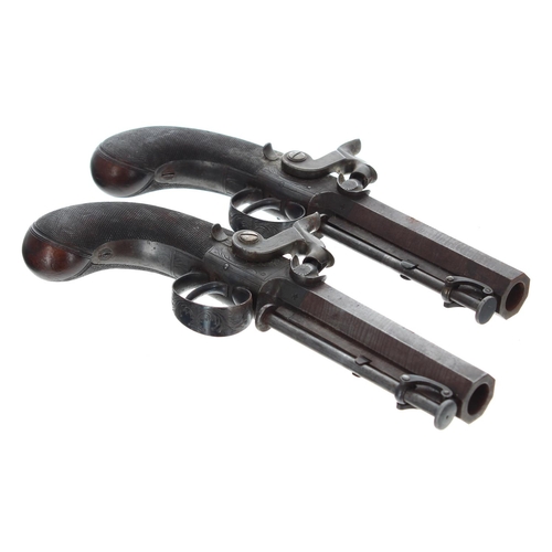 1109 - Fine pair of boxed percussion pistols signed Theo Richards, with Damascus barrels, .500 calibre, swi... 