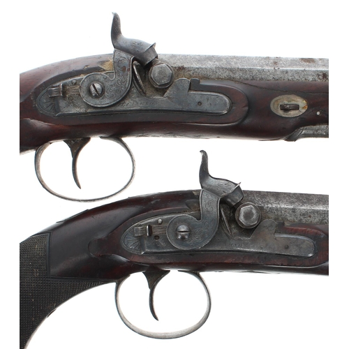 1111 - Good pair of percussion duelling pistols signed Williamson, .650 calibre, walnut half stocks, engrav... 