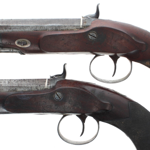 1111 - Good pair of percussion duelling pistols signed Williamson, .650 calibre, walnut half stocks, engrav... 