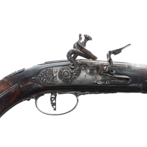 1115 - Brescian flintlock pistol signed Lazarino Cominazzo, .500 calibre, indistinctly signed plate, with r... 