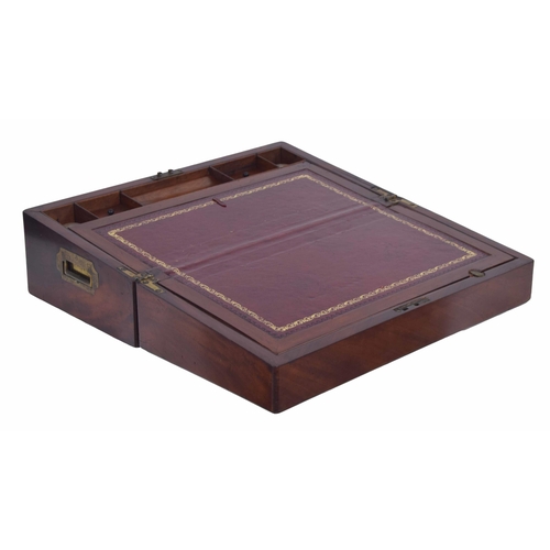 1024 - 19th century mahogany writing slope, leather lined fitted interior inset with two glass inkwells, br... 