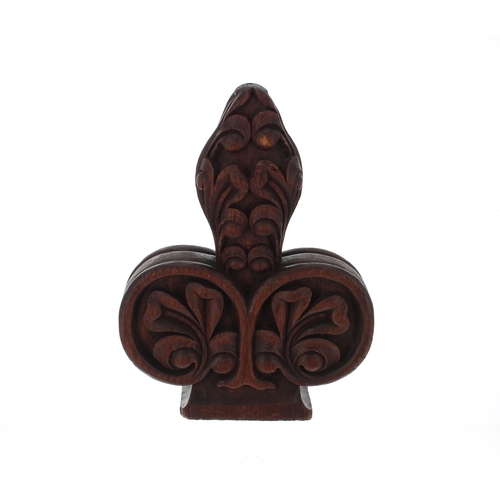 903 - Advent Hunstone carved oak pew end poppy-head finial, stamped by maker, 9.5