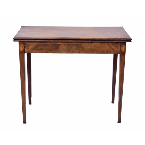 937 - 19th century mahogany fold-over tea table, the moulded hinged top over a box wood banded with shell ... 