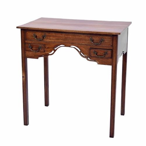 938 - 19th century mahogany low boy / side table, the plain top over a shaped frieze with small drawers, r... 