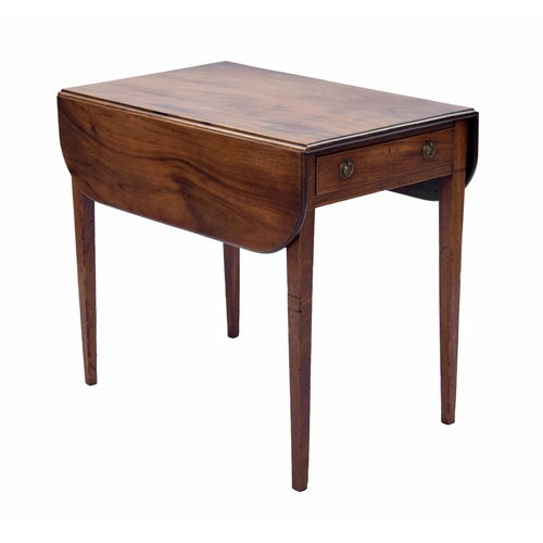 955 - Georgian mahogany Pembroke table, the drop-leaf moulded top over a single frieze drawer, raised on s... 