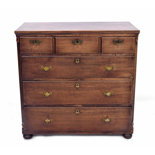 957 - Georgian mahogany chest of three short over three long graduated drawers, with canted corners and ra... 