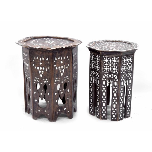 961 - Two Moorish Octagonal hardwood tables, both profusely inlaid with mother of pearl and bone mosaic, l... 