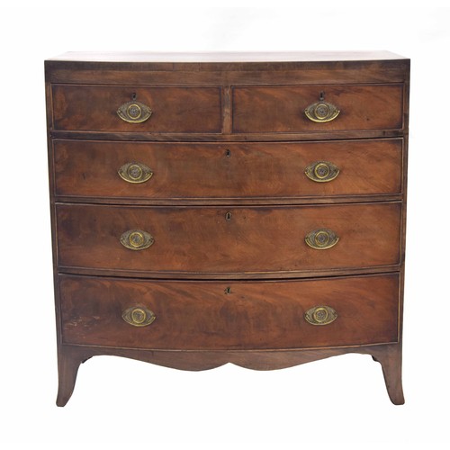 971 - 19th century mahogany bow-fronted chest of drawers, the plain top over two short and three long grad... 