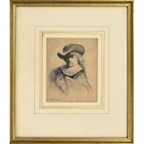 755 - After Rembrandt van Rijn (19th century) - Self portrait of the artist, inscribed with the artist nam... 