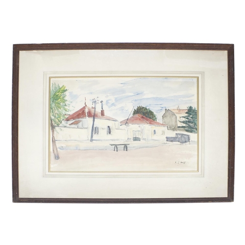 819 - Paul Maze (1887-1979) - Village street scene in France, signed watercolour, 16.25