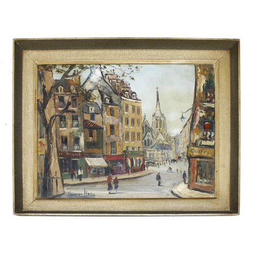 852 - George Hann (1900-1979) - Parisian street scene with figures, signed oil on canvas board, 20