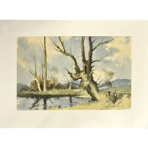 803 - Edward Wesson R.S.M.A., R.B.A., R.I., (1910-1983) - River scene with Knarled tree, signed Edward Wes... 