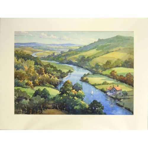 811 - George Ayling (1887-1960) - Landscape in the Wylye Valley, Wiltshire, signed watercolour, unframed 1... 