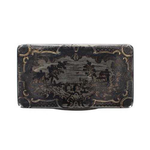 1214 - French early 19th century niello work silver snuff box of rectangular form, the top depicting a land... 