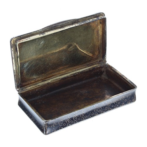 1214 - French early 19th century niello work silver snuff box of rectangular form, the top depicting a land... 