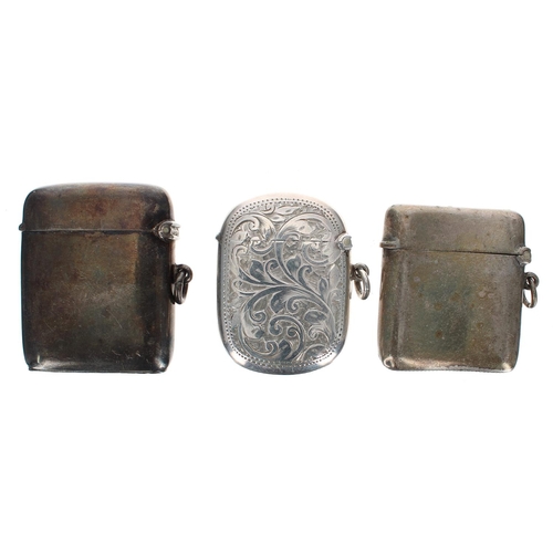 1221 - Edwardian silver engraved vesta case with a gilded interior, Birmingham 1906, maker G Loveridge... 