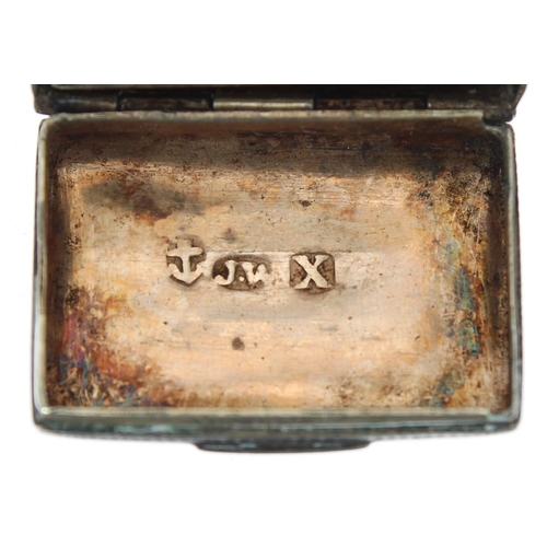 1228 - George III silver engraved vinaigrette of rectangular form, with a gilded pierced interior, Bir... 