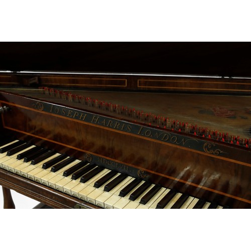 2508 - Bentside spinet by Joseph Harris, London, 1757, the lid and fallboard of walnut with holly stringing... 