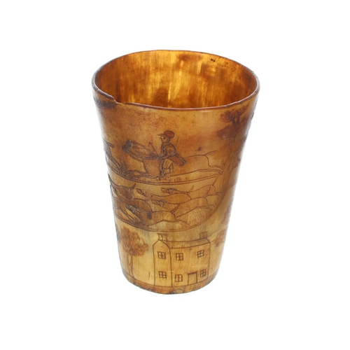 1247 - 19th century horn beaker, engraved with hunting scenes, 4