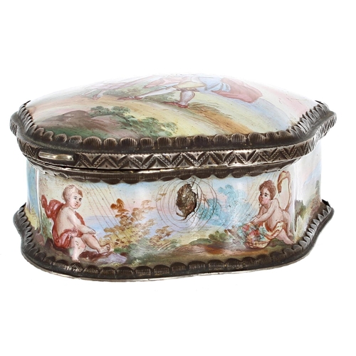 1268 - Attractive Viennese silver and enamel lobed shape box, decorated with figural scenes and landscapes,... 